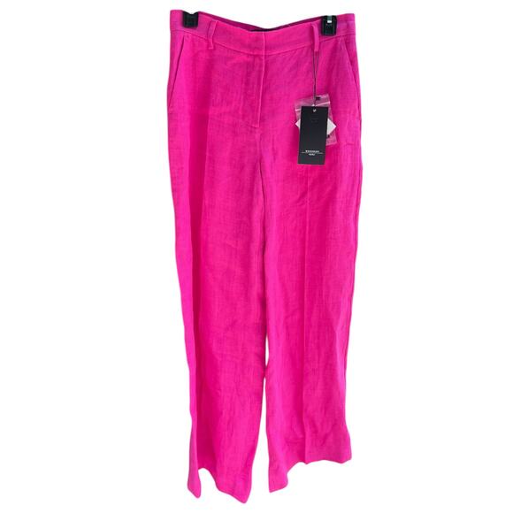 $350 Weekend Max Mara Malizia Wide-Leg Linen Trousers | Sz 4 Fuchsia Pink NEW - Picture 5 of 10
